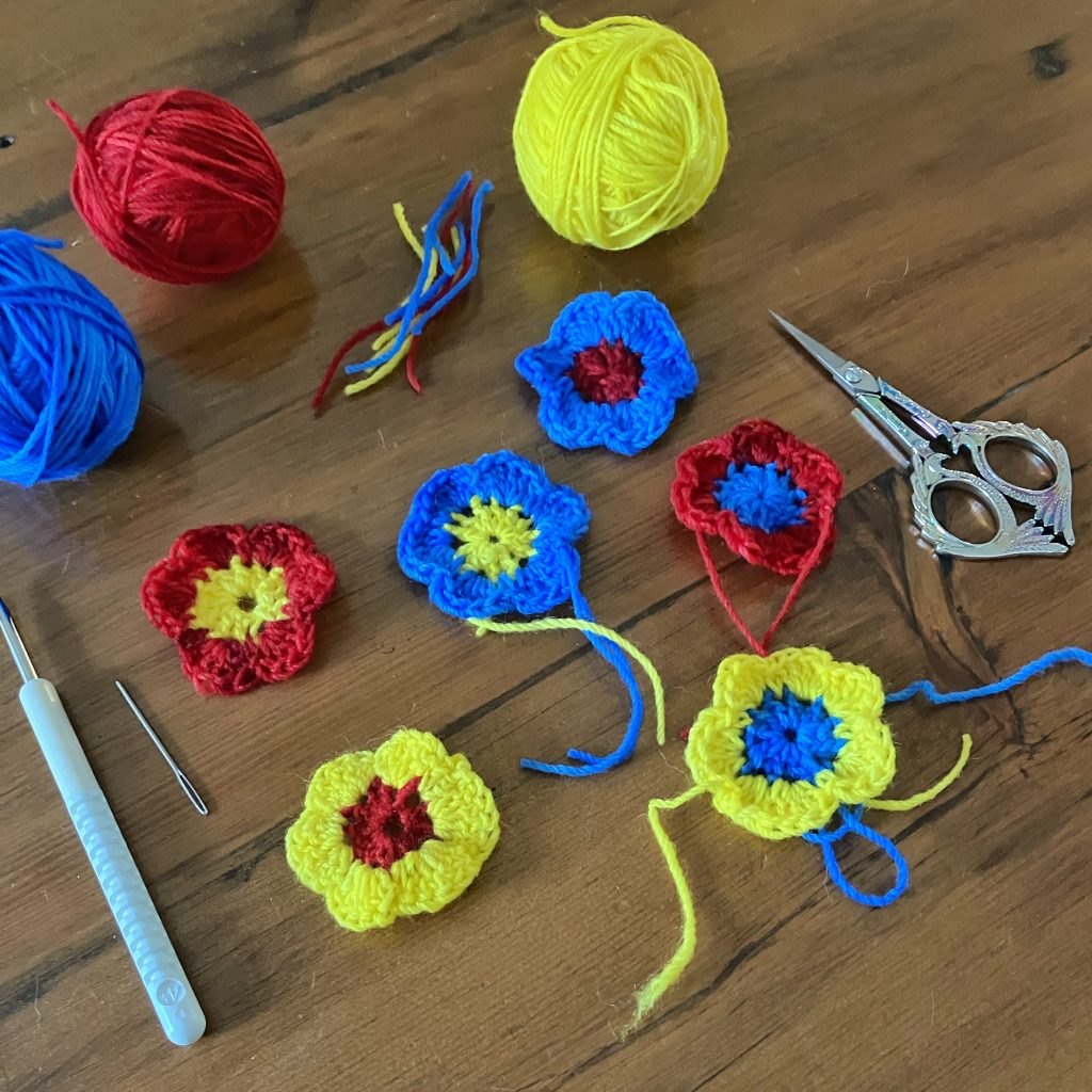 Crochet flowers, ready for embellishment