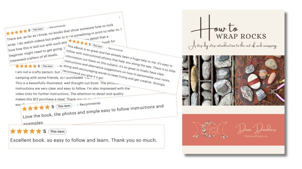 How to Wrap Rocks, a book, and many five star reviews for the book from Etsy