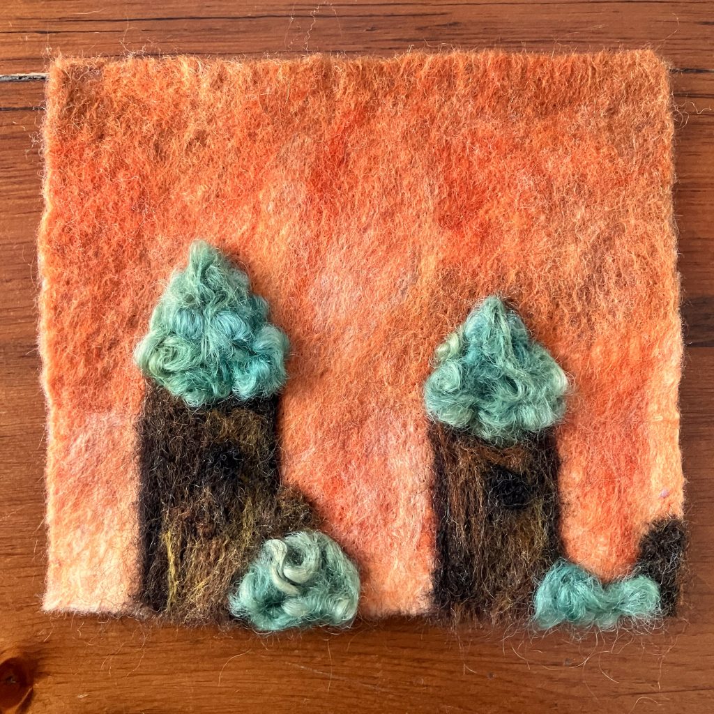 The original image block on the left and the final felted image on the right.