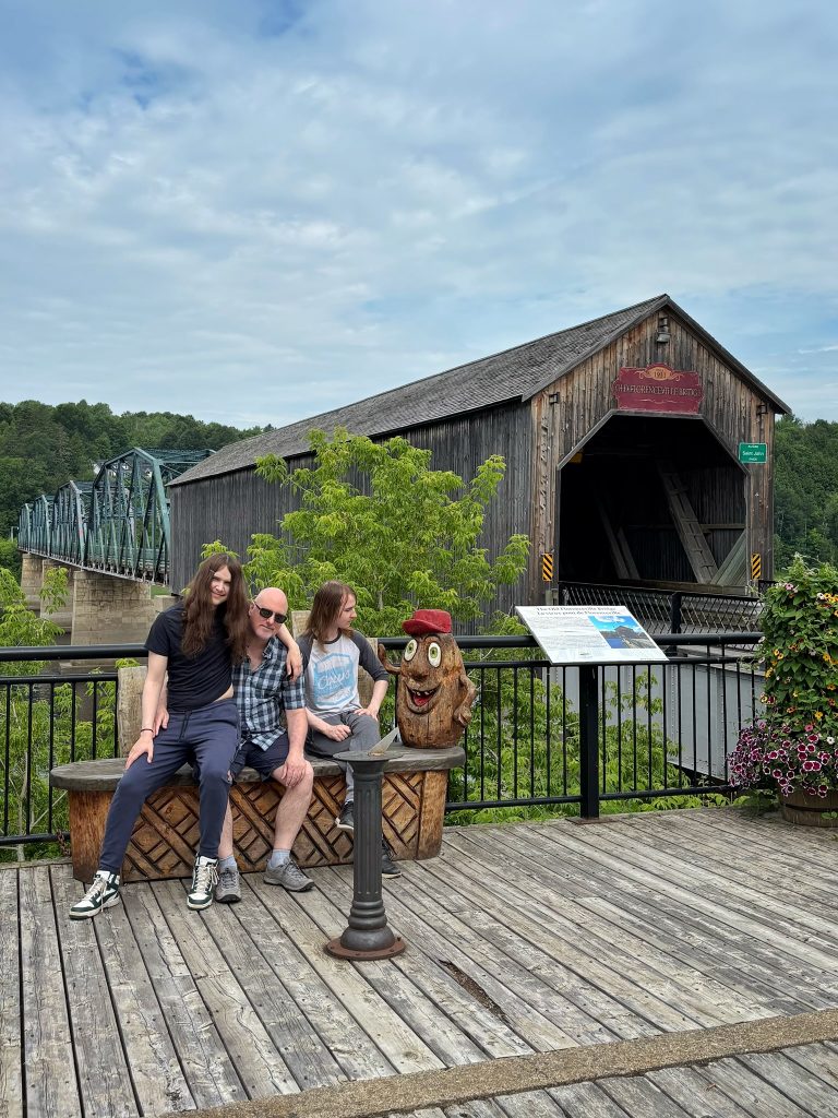 Dani's family at the covered bridge in Florenceville-Bristol, New Brunswick